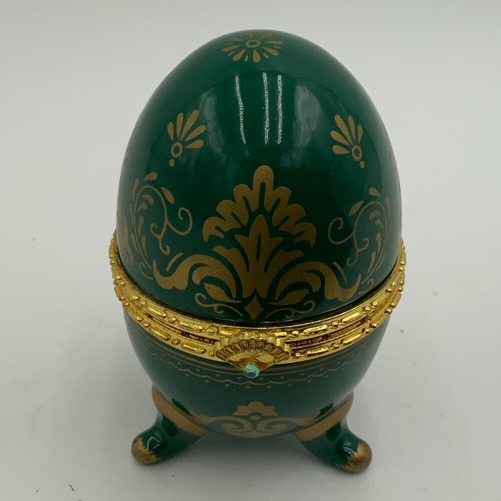 NOS Avon Rare Elegance Porcelain Egg Clock EMERALD GREEN w/Gold